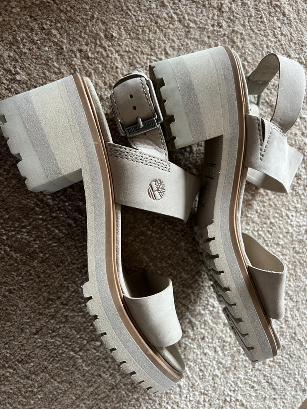 Timberland Women's Neutral Cream Platform Lug-Sole Sandals